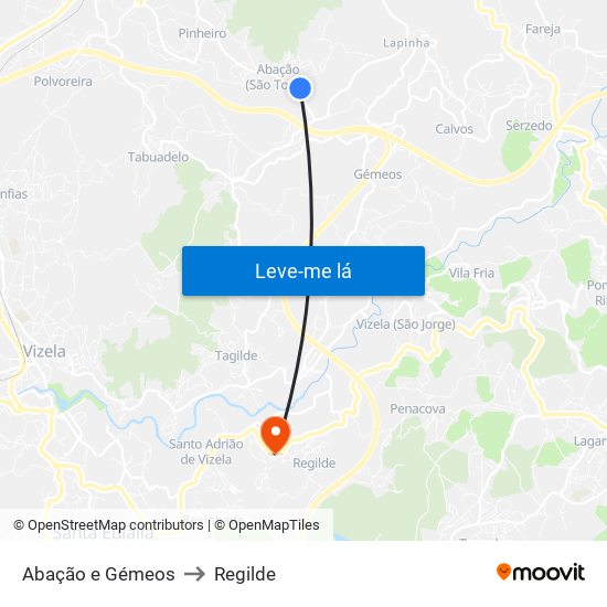 Abação e Gémeos to Regilde map