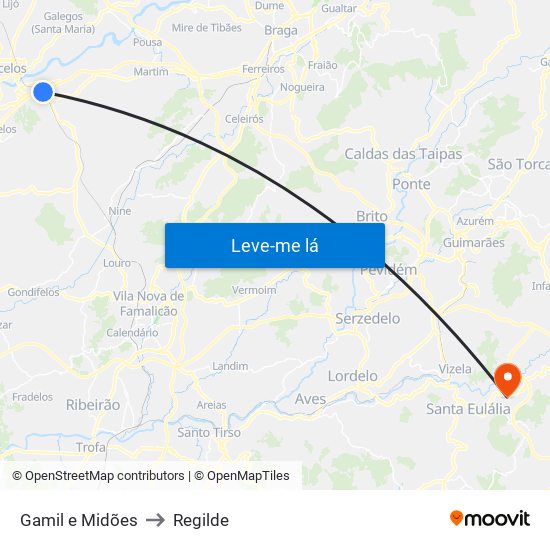 Gamil e Midões to Regilde map