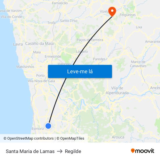 Santa Maria de Lamas to Regilde map