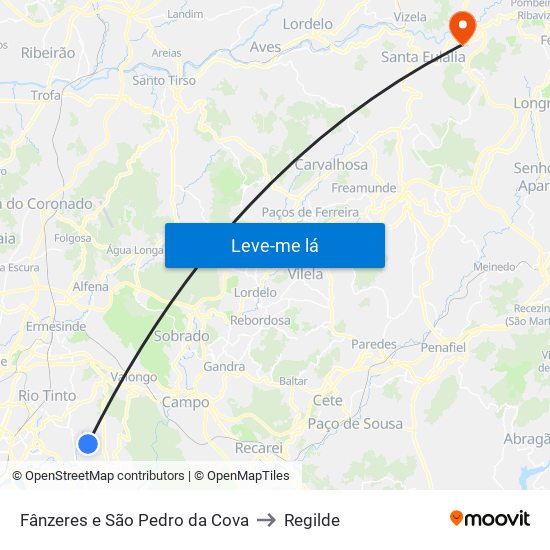 Fânzeres e São Pedro da Cova to Regilde map