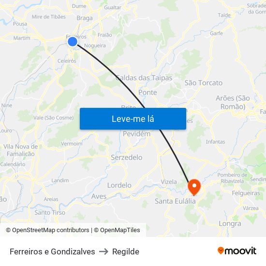 Ferreiros e Gondizalves to Regilde map