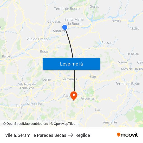 Vilela, Seramil e Paredes Secas to Regilde map