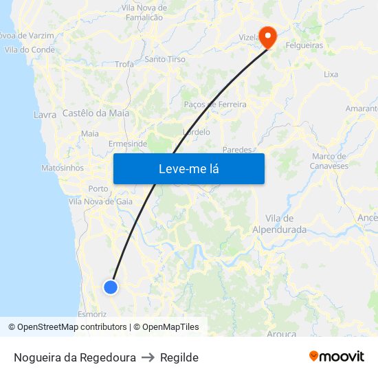 Nogueira da Regedoura to Regilde map