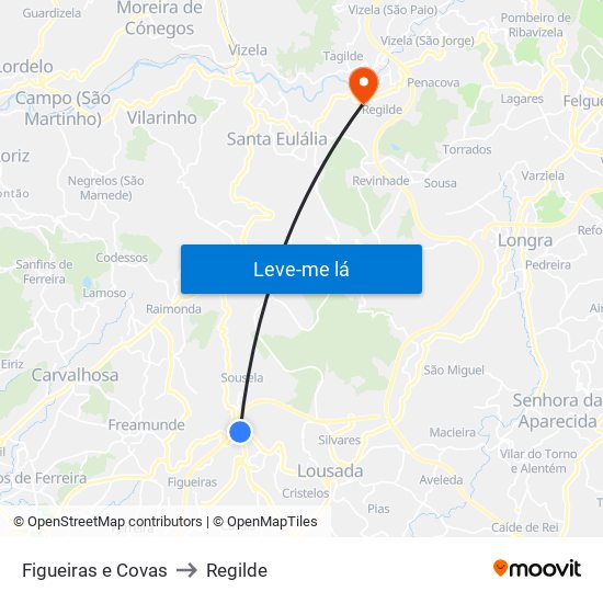 Figueiras e Covas to Regilde map