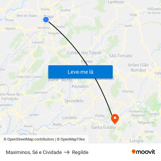 Maximinos, Sé e Cividade to Regilde map