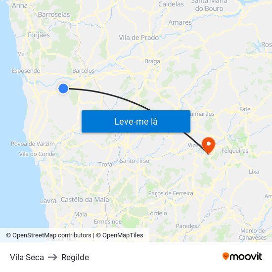 Vila Seca to Regilde map