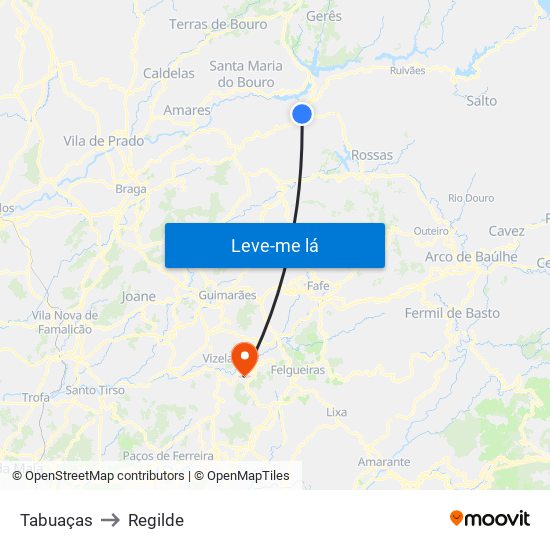 Tabuaças to Regilde map