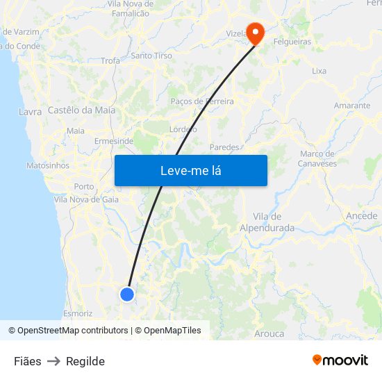 Fiães to Regilde map