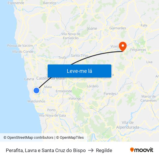 Perafita, Lavra e Santa Cruz do Bispo to Regilde map