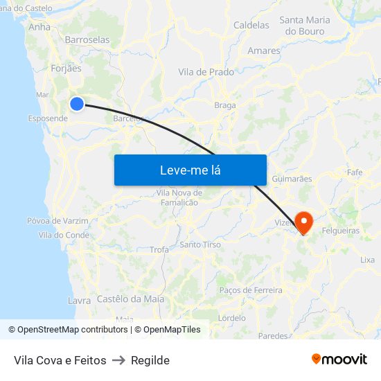 Vila Cova e Feitos to Regilde map