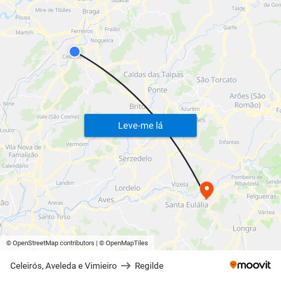Celeirós, Aveleda e Vimieiro to Regilde map