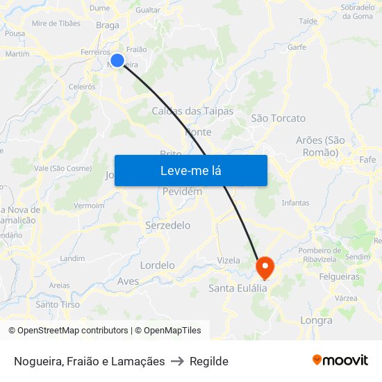 Nogueira, Fraião e Lamaçães to Regilde map