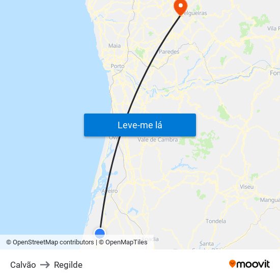 Calvão to Regilde map