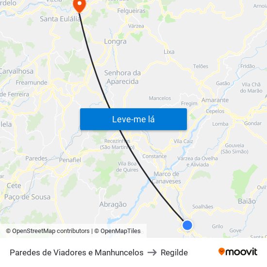 Paredes de Viadores e Manhuncelos to Regilde map