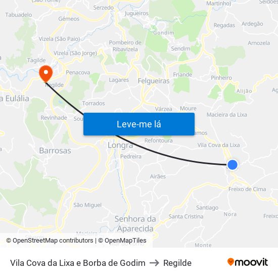 Vila Cova da Lixa e Borba de Godim to Regilde map