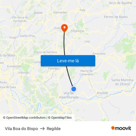 Vila Boa do Bispo to Regilde map