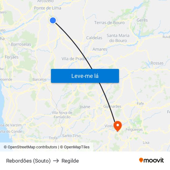 Rebordões (Souto) to Regilde map