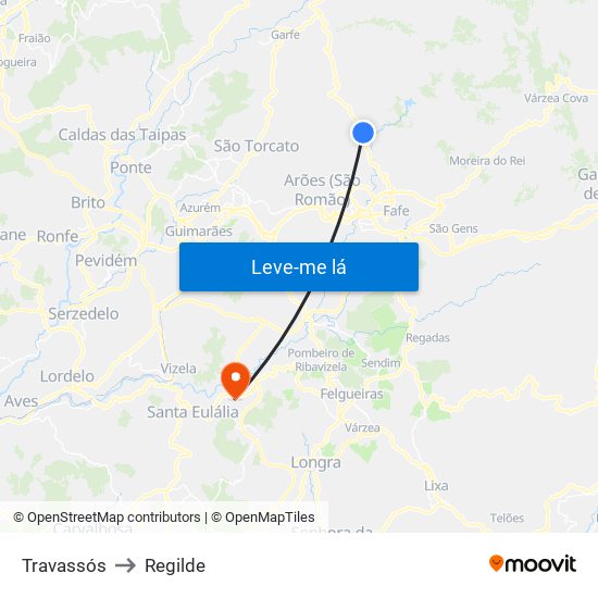 Travassós to Regilde map