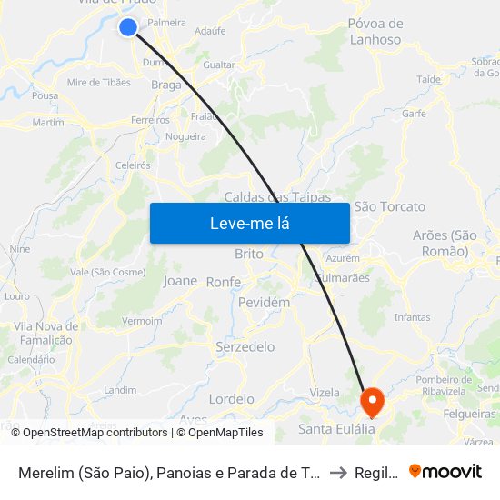 Merelim (São Paio), Panoias e Parada de Tibães to Regilde map