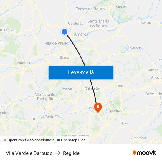Vila Verde e Barbudo to Regilde map