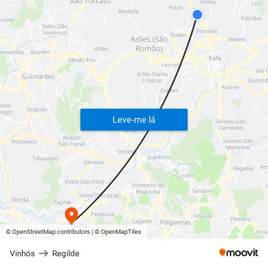 Vinhós to Regilde map