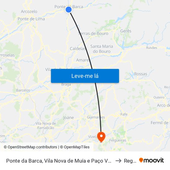 Ponte da Barca, Vila Nova de Muía e Paço Vedro de Magalhães to Regilde map