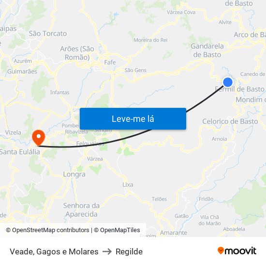 Veade, Gagos e Molares to Regilde map