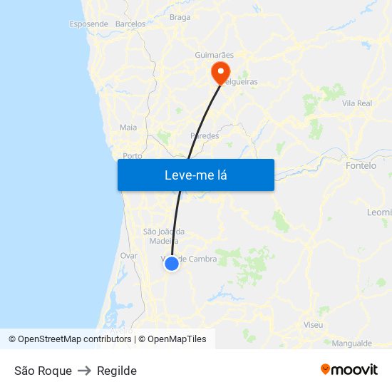 São Roque to Regilde map