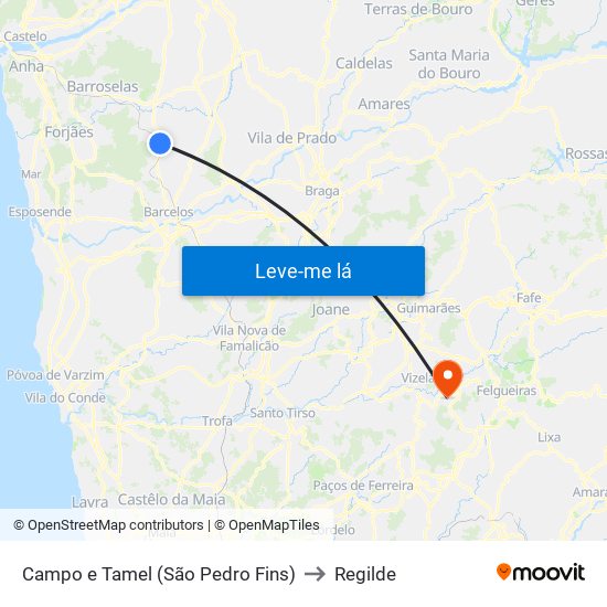 Campo e Tamel (São Pedro Fins) to Regilde map