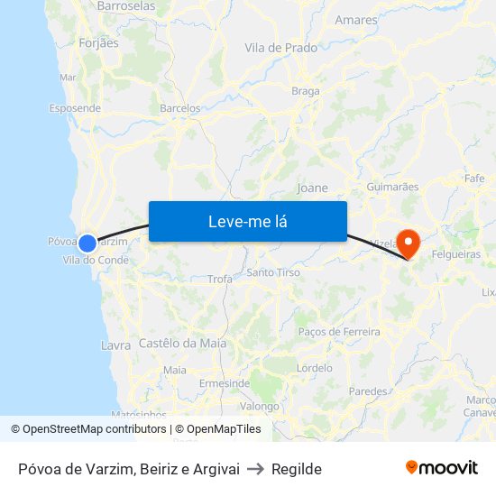 Póvoa de Varzim, Beiriz e Argivai to Regilde map