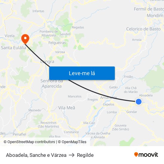 Aboadela, Sanche e Várzea to Regilde map