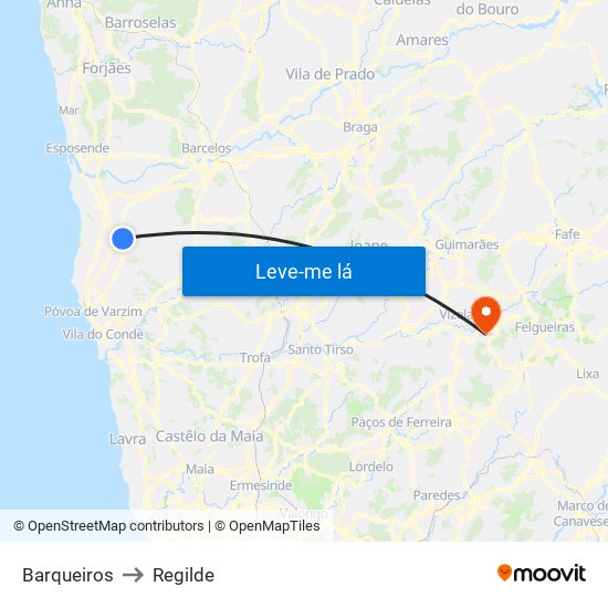 Barqueiros to Regilde map