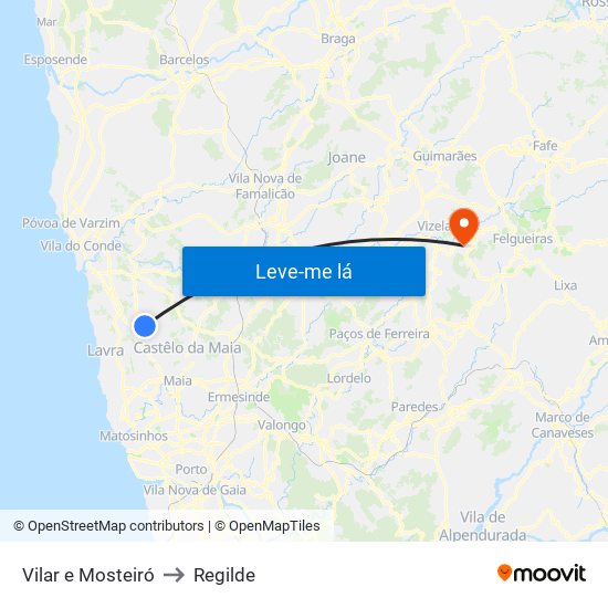 Vilar e Mosteiró to Regilde map