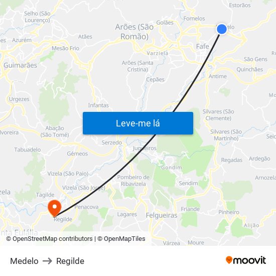 Medelo to Regilde map
