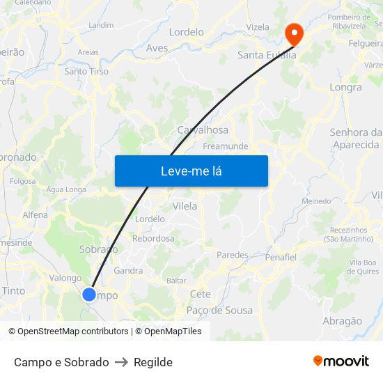 Campo e Sobrado to Regilde map