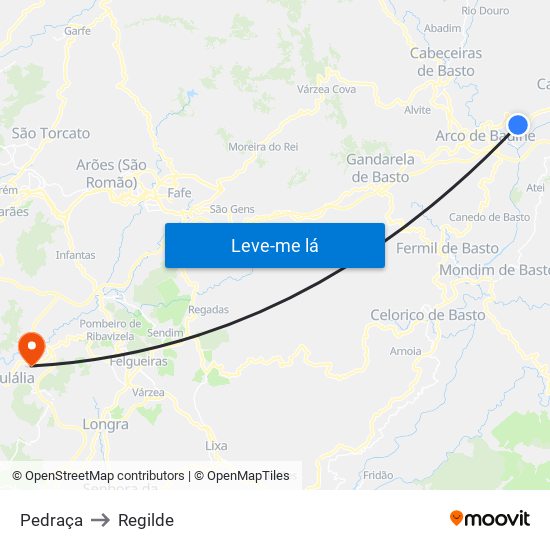 Pedraça to Regilde map