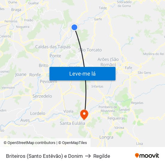 Briteiros (Santo Estêvão) e Donim to Regilde map