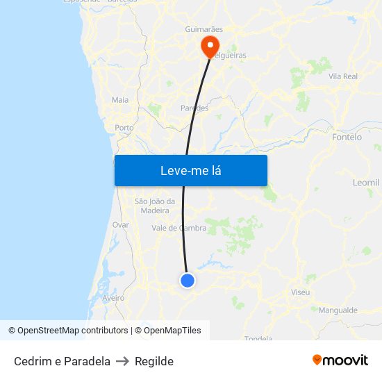 Cedrim e Paradela to Regilde map