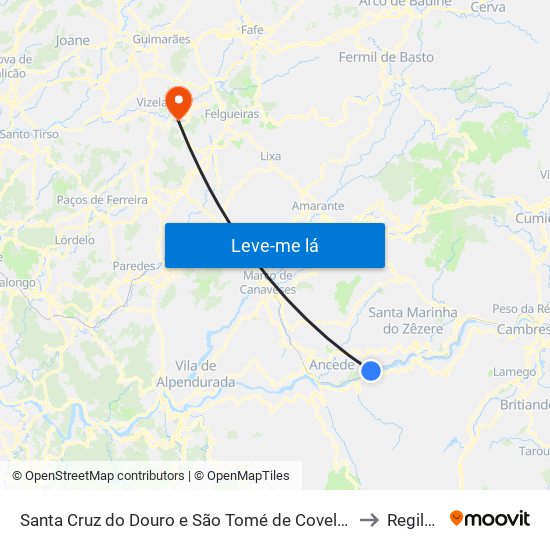 Santa Cruz do Douro e São Tomé de Covelas to Regilde map