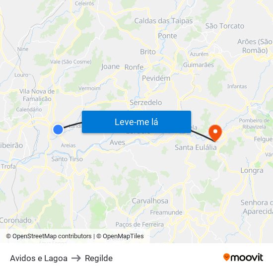 Avidos e Lagoa to Regilde map