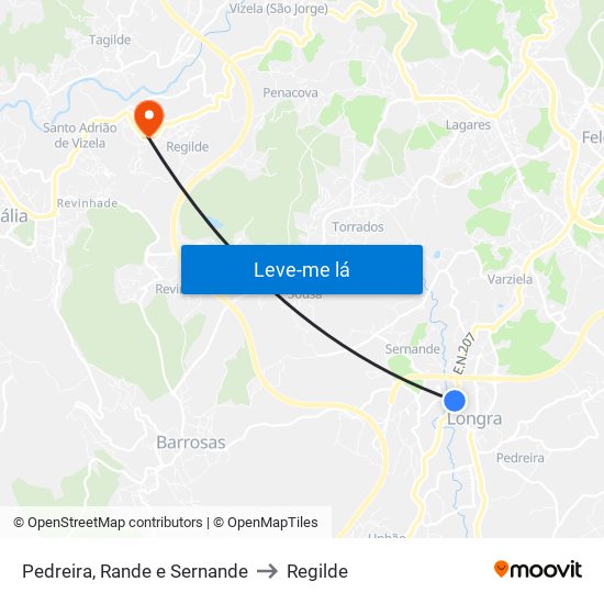 Pedreira, Rande e Sernande to Regilde map