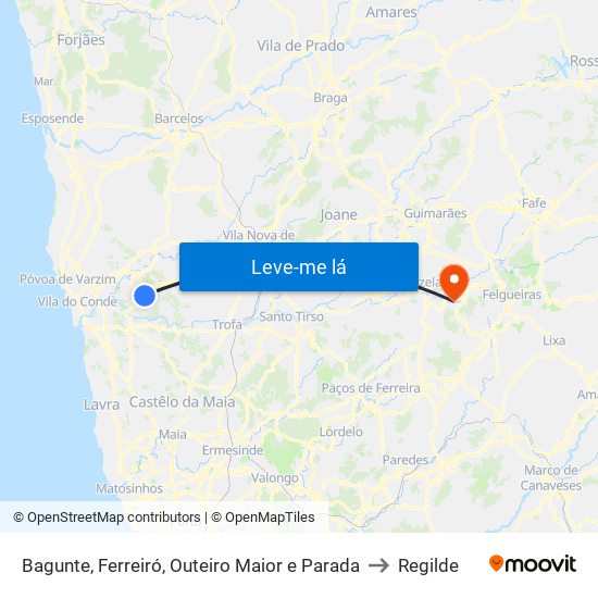 Bagunte, Ferreiró, Outeiro Maior e Parada to Regilde map