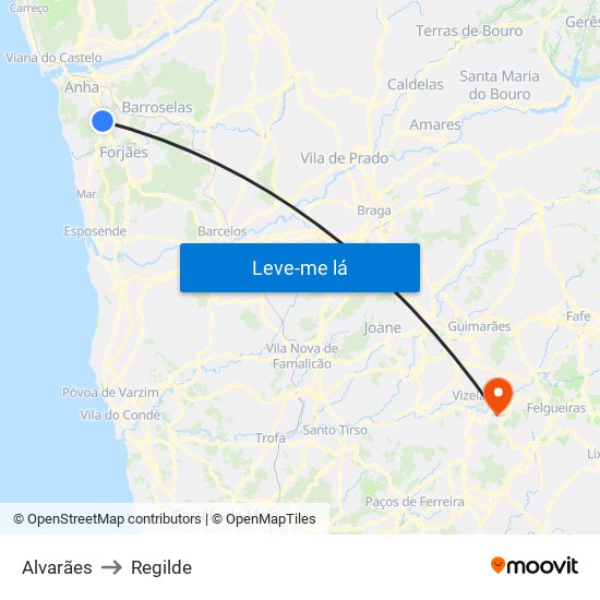 Alvarães to Regilde map