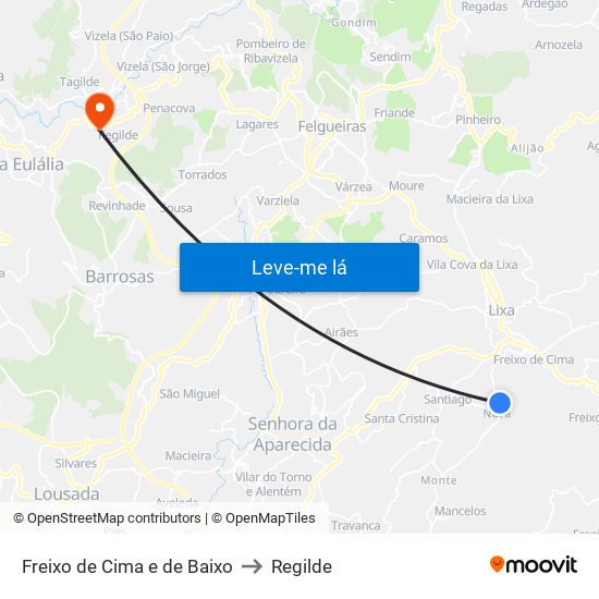 Freixo de Cima e de Baixo to Regilde map