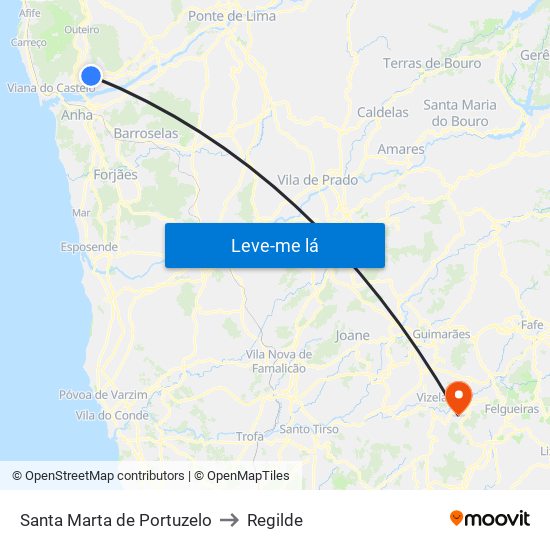 Santa Marta de Portuzelo to Regilde map