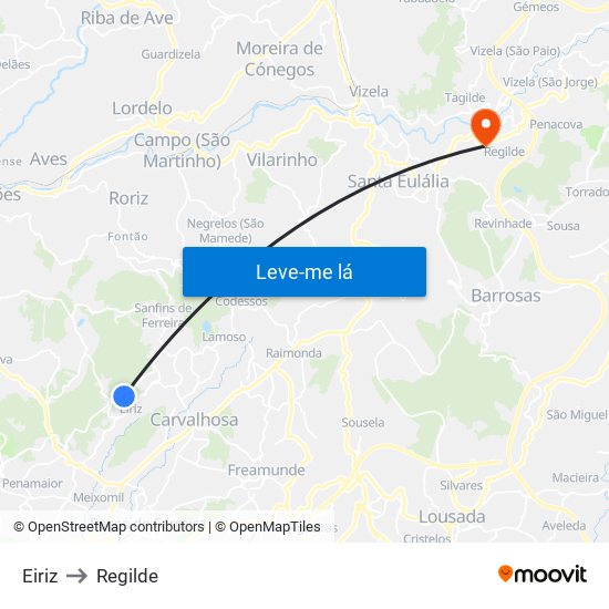 Eiriz to Regilde map