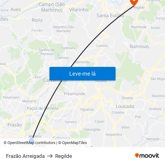 Frazão Arreigada to Regilde map