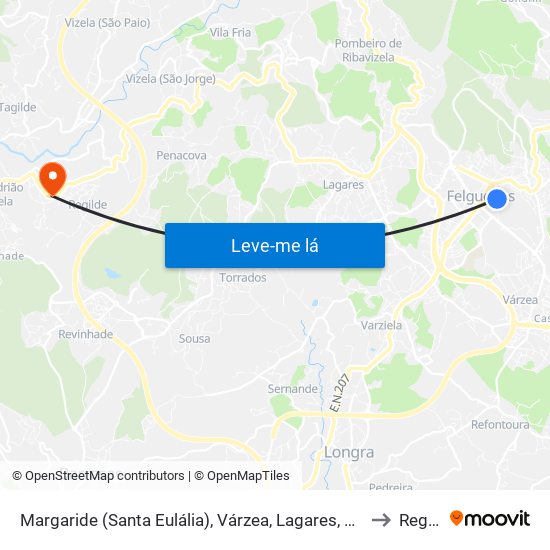 Margaride (Santa Eulália), Várzea, Lagares, Varziela e Moure to Regilde map