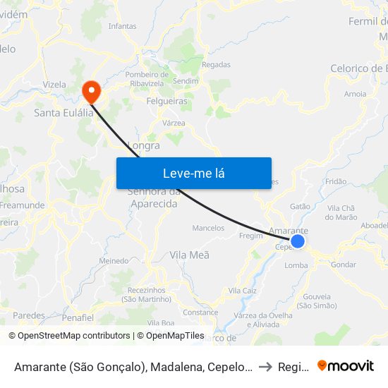 Amarante (São Gonçalo), Madalena, Cepelos e Gatão to Regilde map
