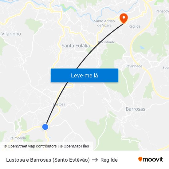 Lustosa e Barrosas (Santo Estêvão) to Regilde map